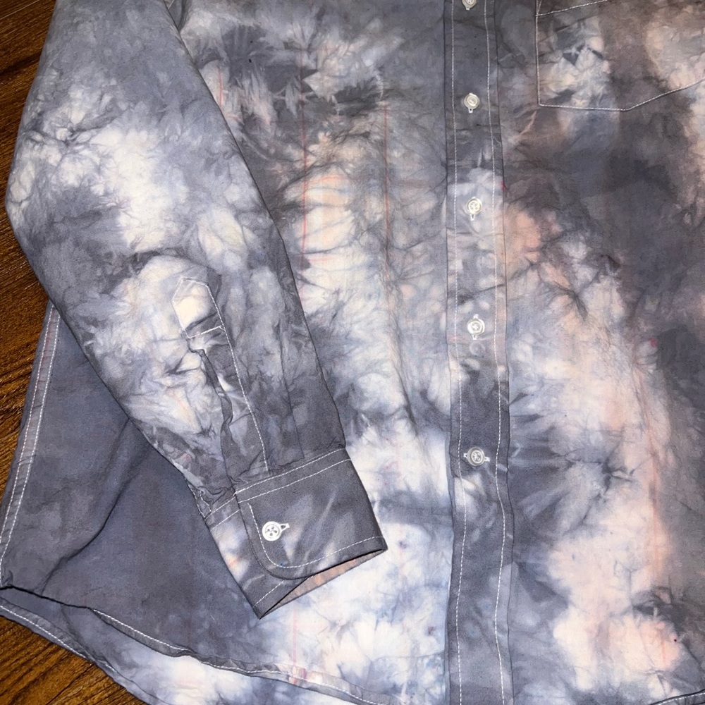 George Acid Wash Gray Retro Classic Button Up Long Sleeve Collar Shirt Size M - Picture 3 of 9